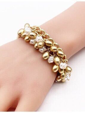 Lilly Pulitzer Gold Tone Faux Pearl Dangle Charm Bracelet